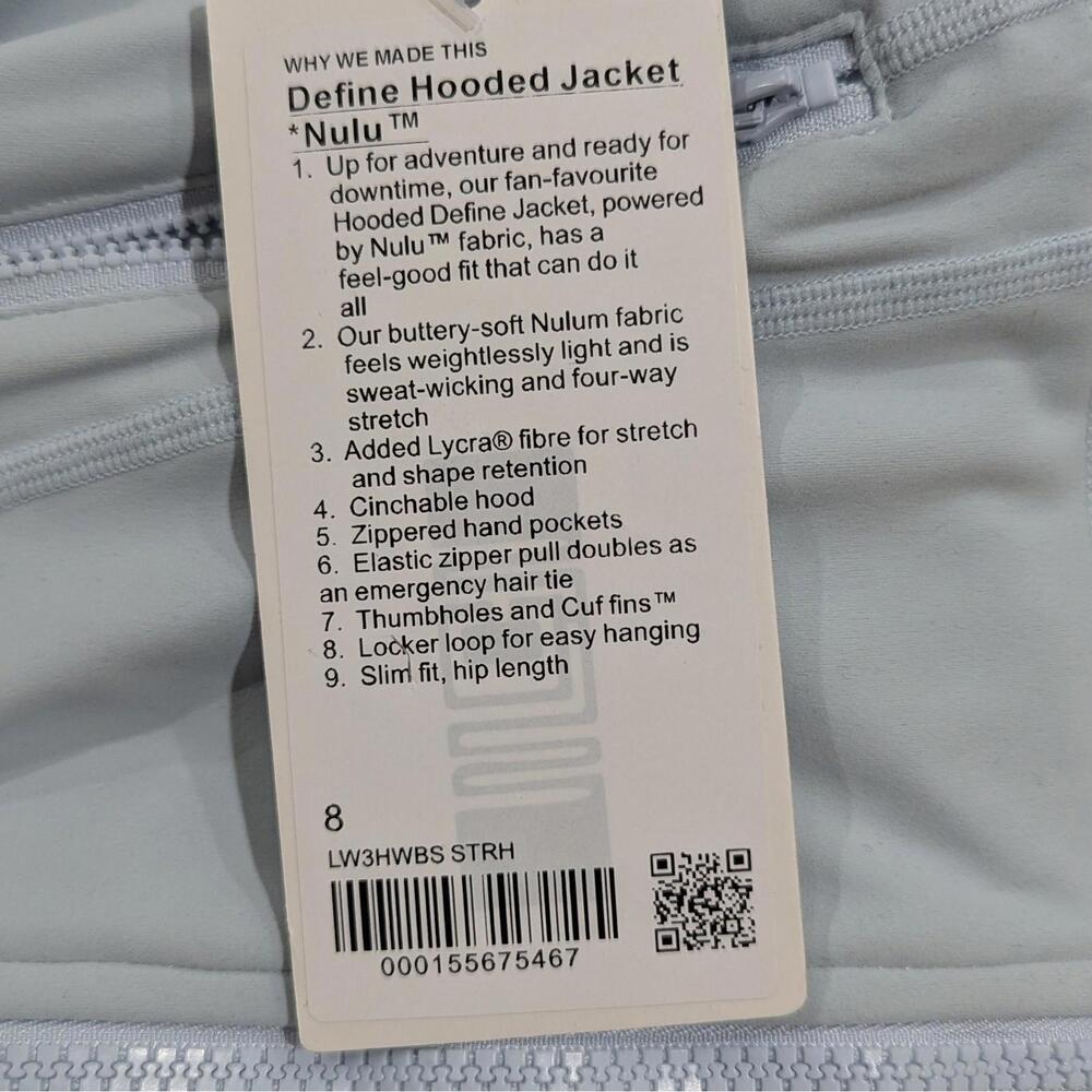Lululemon Hooded Define Jacket Nulu Size 8 Starch Blue STRH Light Blue Zip NWT - Picture 7 of 7